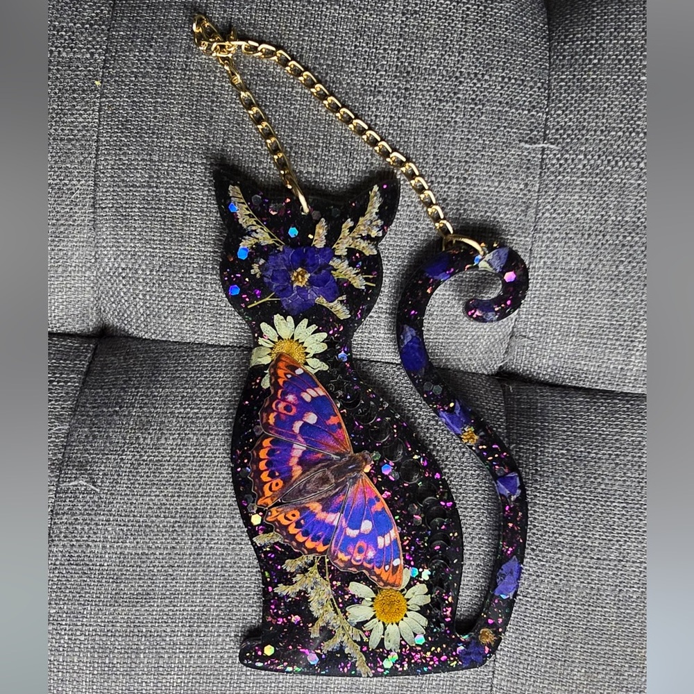 Black Cat Butterfly Resin Wall Hanging Witchy Goth Decor